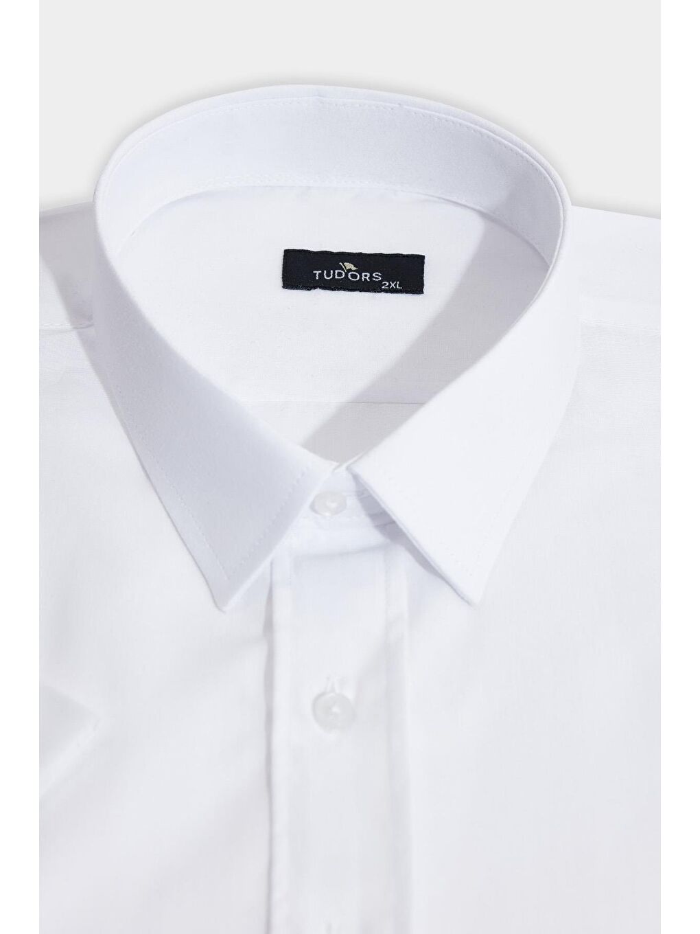 Büyük Beden Kısa Kollu Düz Kravatlık Kolay Ütülenebilir Erkek Beyaz Gömlek-4