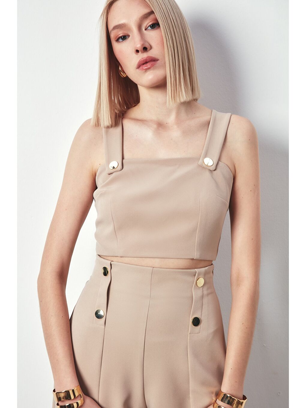 LCW Casual Çıt Detaylı Crop Bluz - Bej - 3