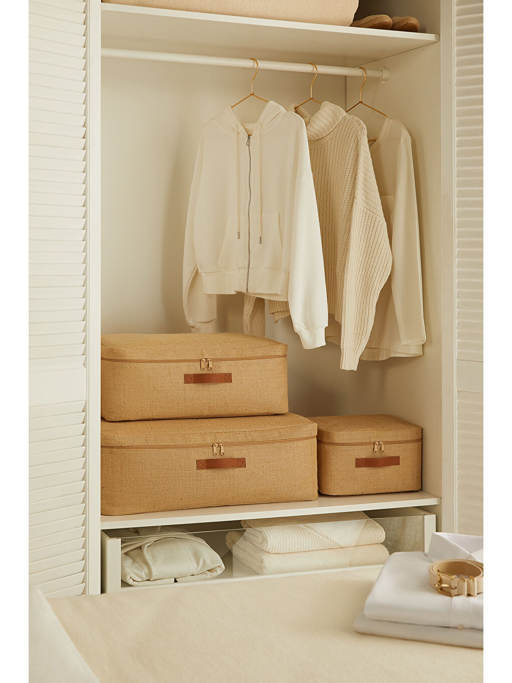 Bej Büyük Boy Jüt Baza Altı Hurç 62 x 46 x 22 cm-4