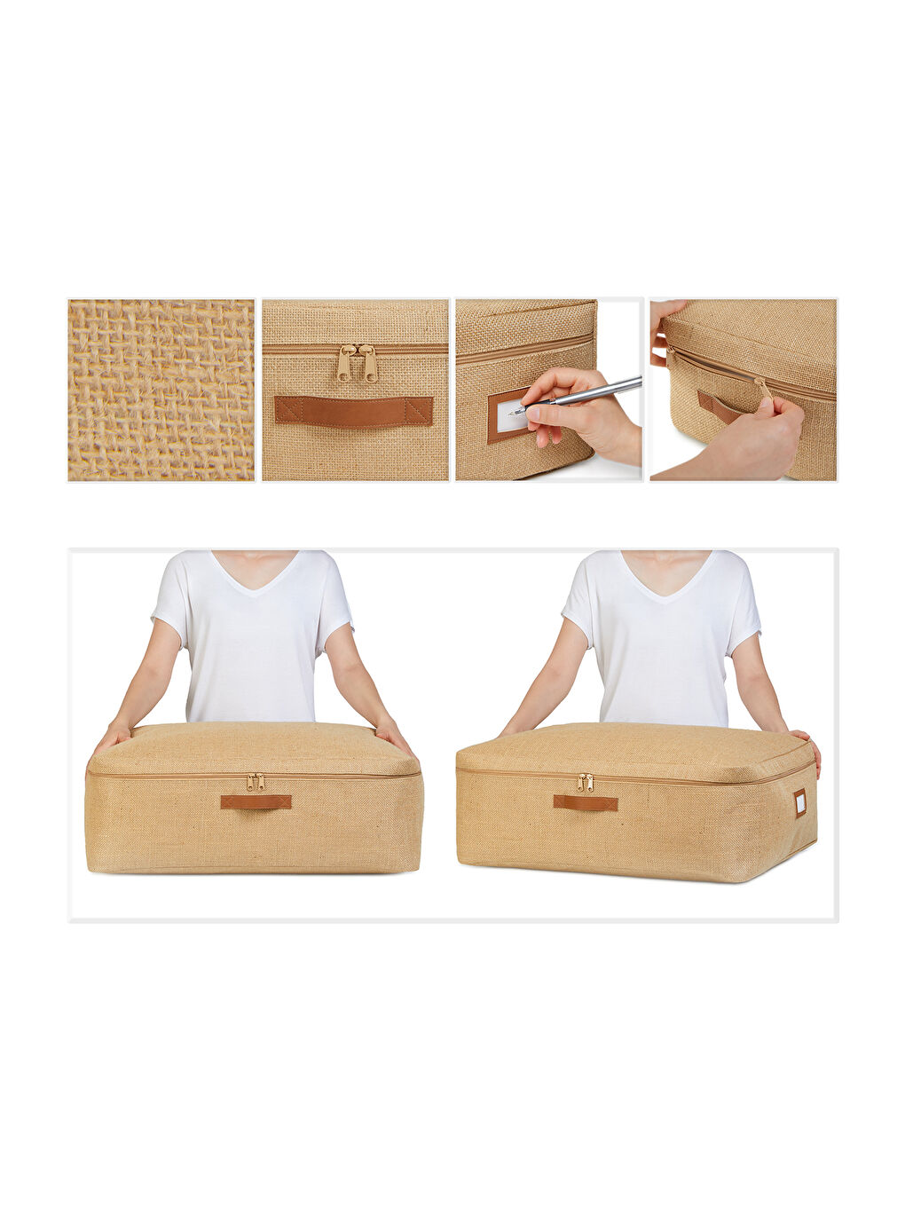 Bej Büyük Boy Jüt Baza Altı Hurç 62 x 46 x 22 cm-5