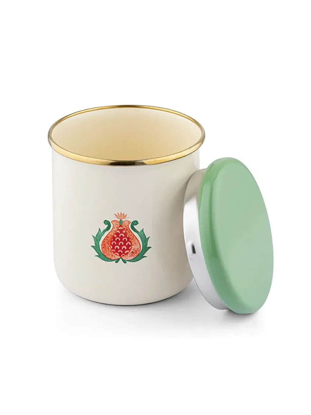 Beyaz Nar Emaye Orta Düz Kavanoz-7