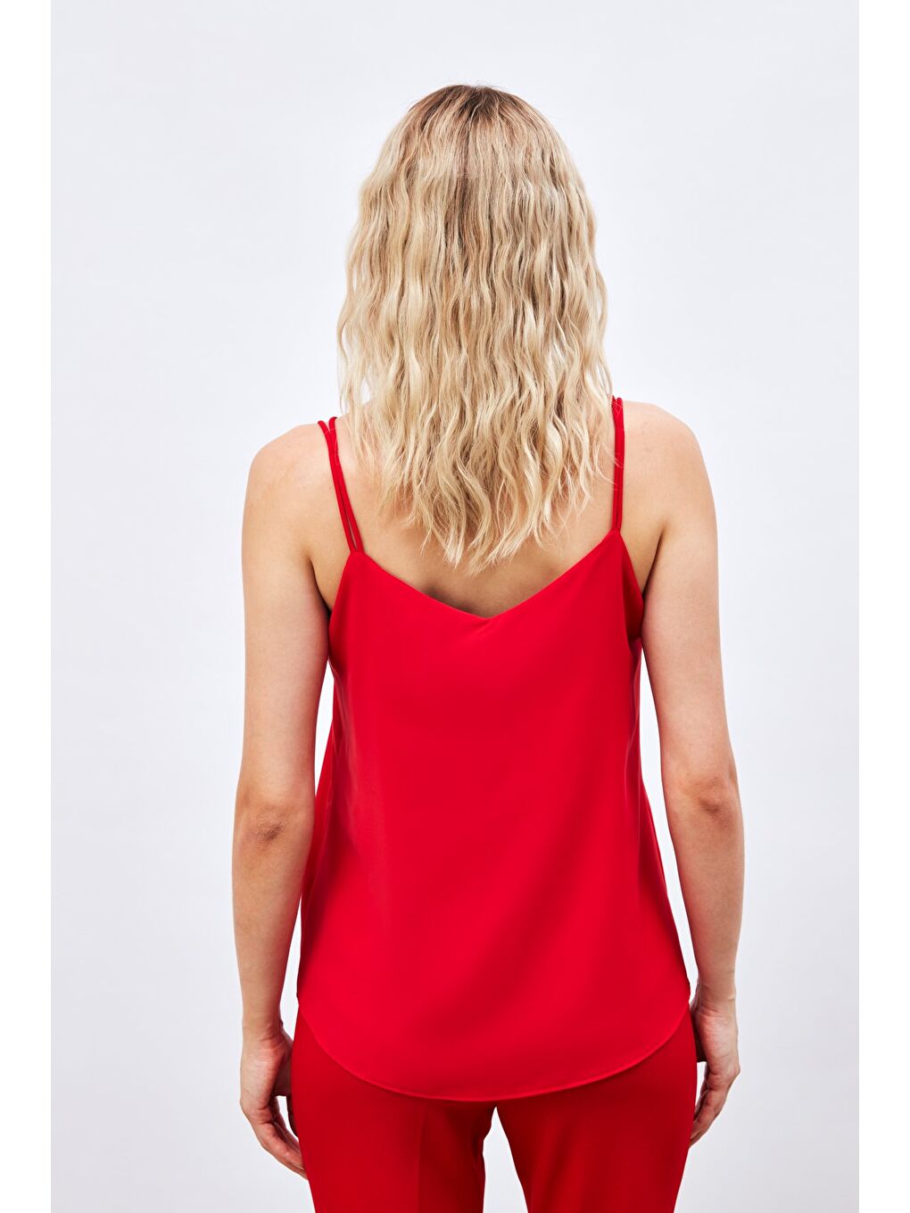 Çapraz İp Askılı Bluz - Kırmızı-4