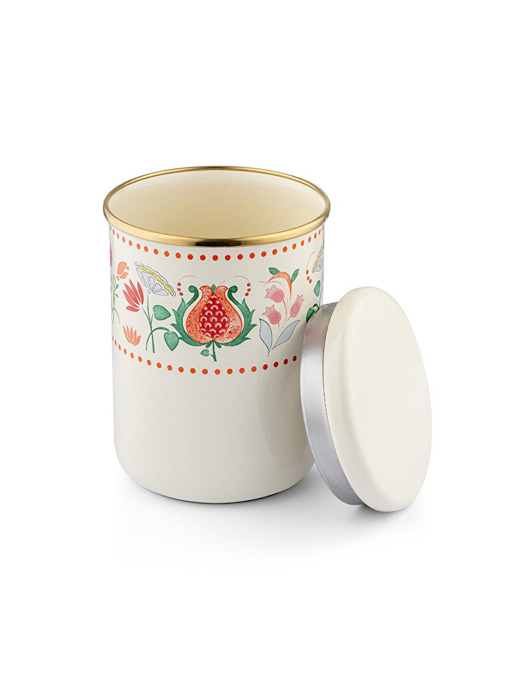 Beyaz Nar Emaye Büyük Düz Kavanoz-7