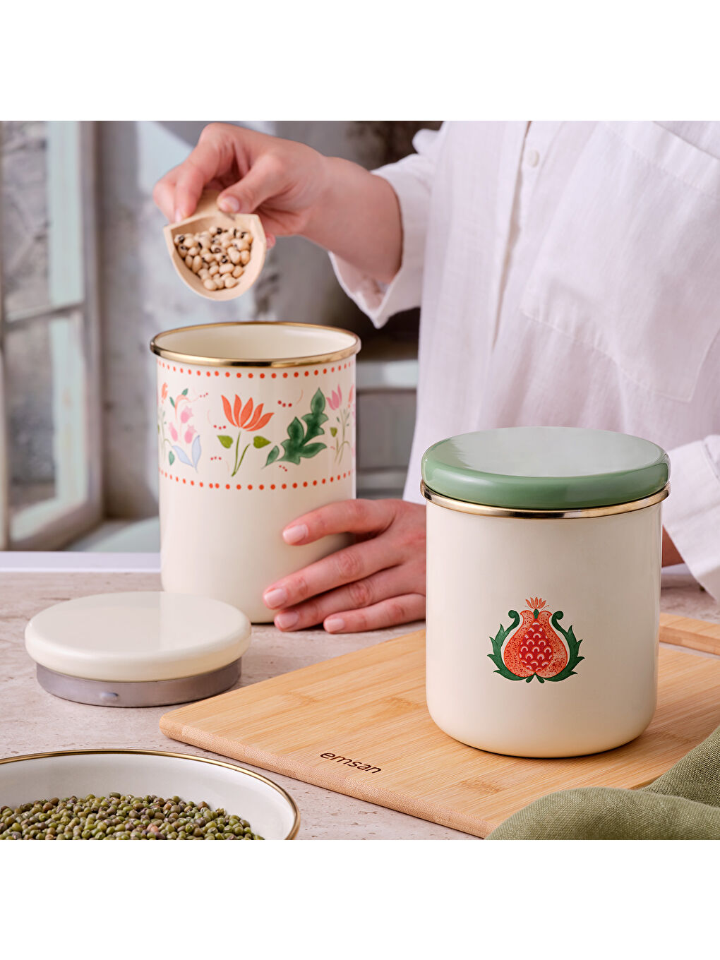 Beyaz Nar Emaye Büyük Düz Kavanoz-8