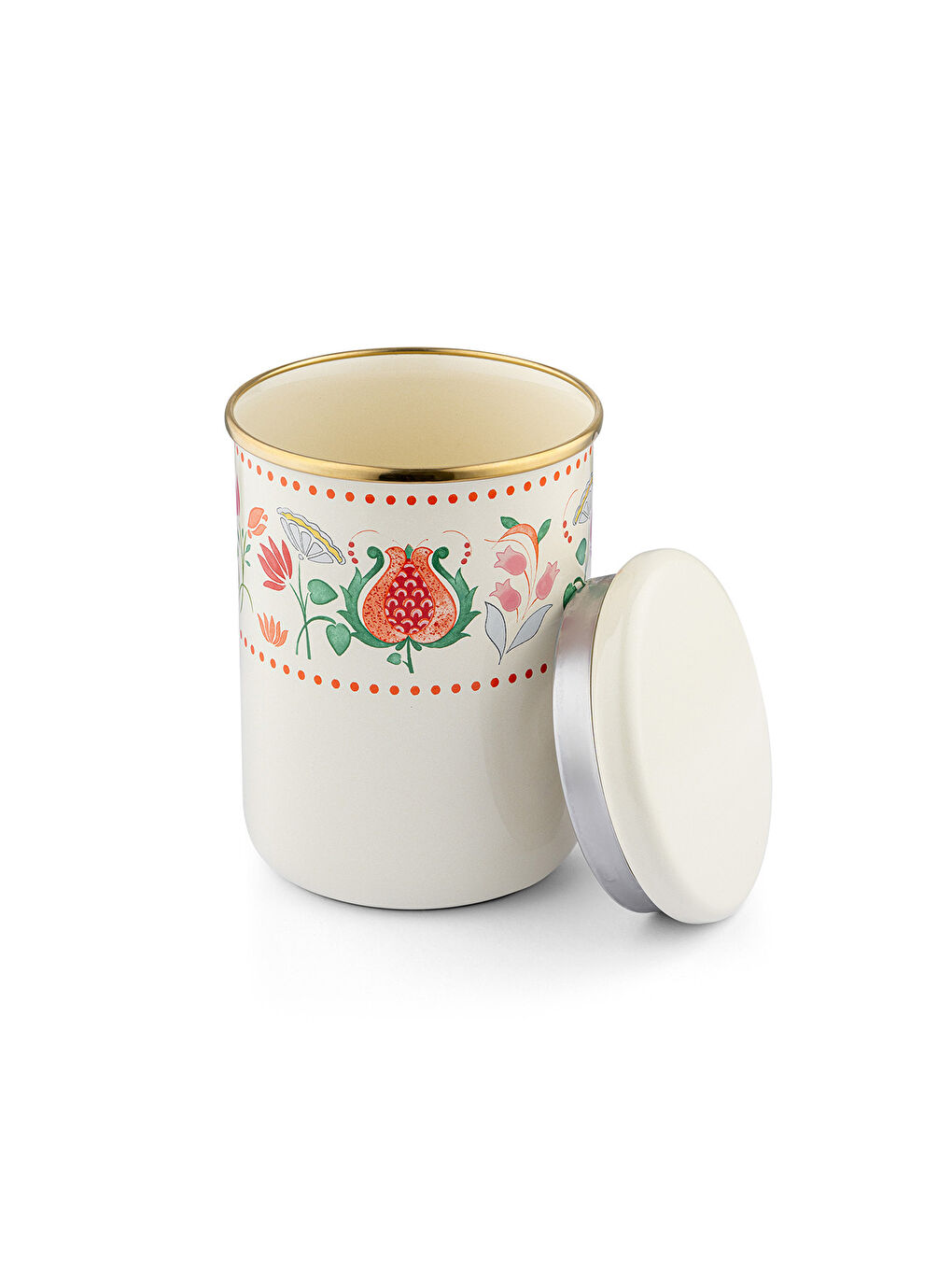 Beyaz Nar Emaye Büyük Düz Kavanoz-5