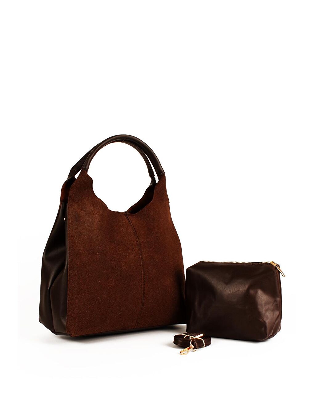 Kahverengi Kadın Garnilli Yarma Suni Deri Süet Yavrulu El ve Omuz Çantası (1750)-1