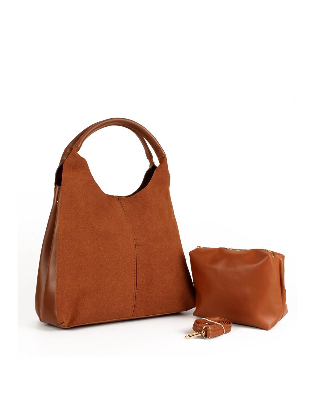 Kahverengi Kadın Garnilli Yarma Suni Deri Süet Yavrulu El ve Omuz Çantası (1750)-2