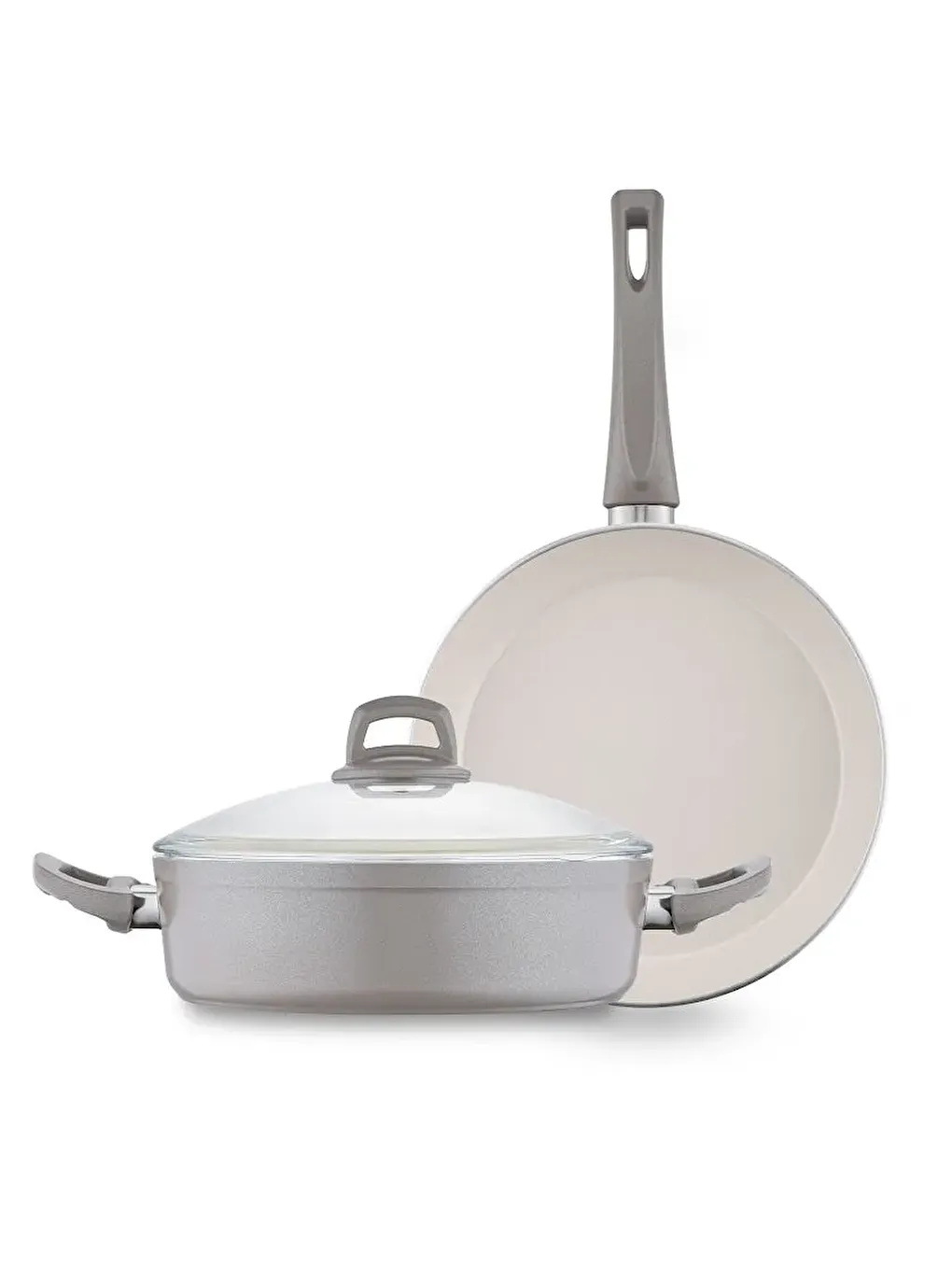 Crystal 3 Parça Tencere Tava Seti Bej-8