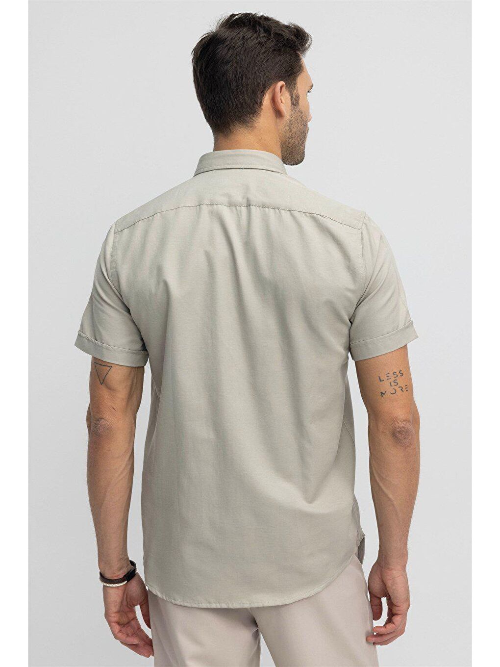 Ekru Erkek Regular Fit Klasik Kesim Pamuklu Oxford Doku Tek Cepli Krem Renk Düğmeli Yaka Gömlek-3