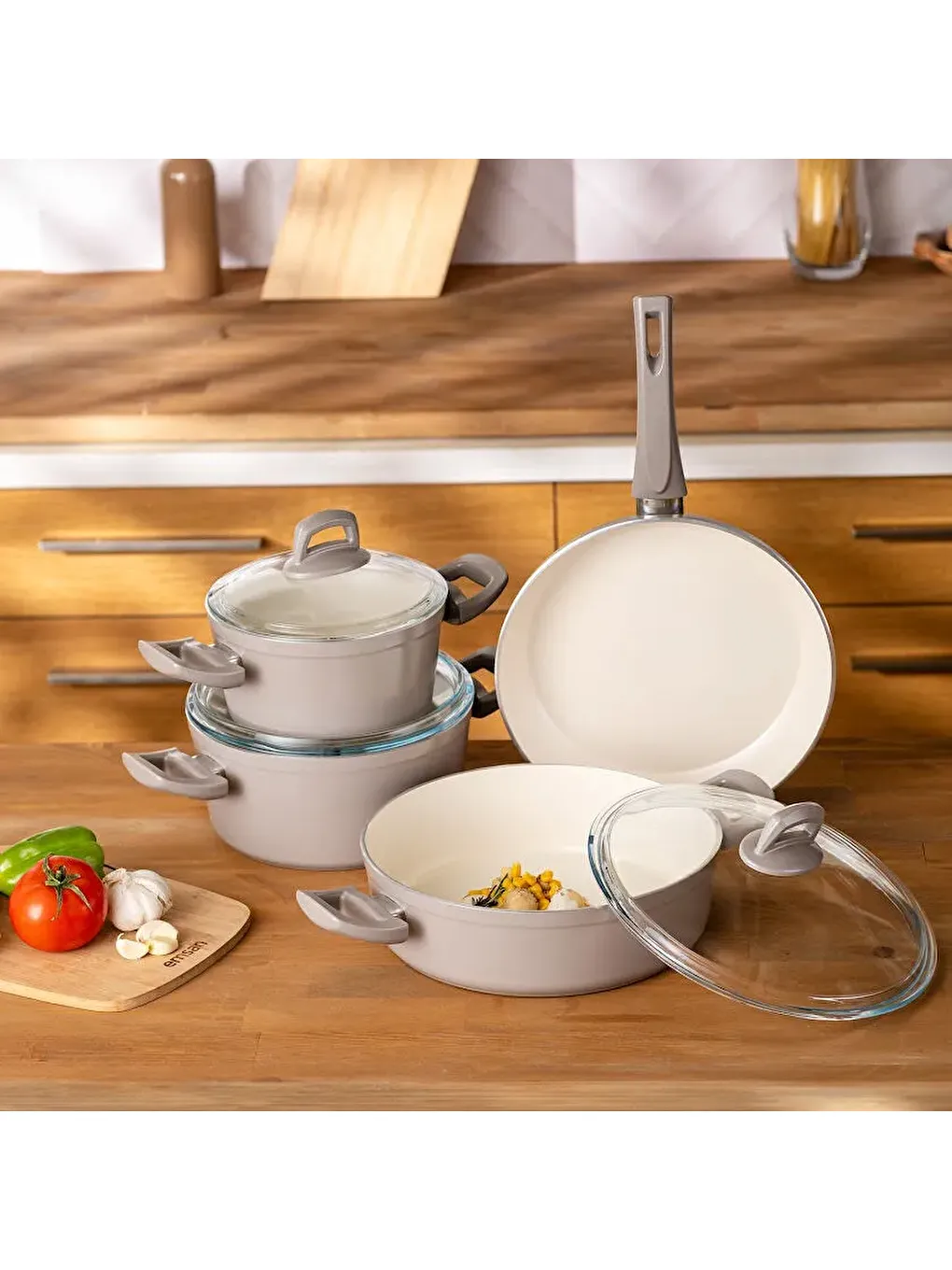 Crystal 7 Parça Tencere Seti Bej-8