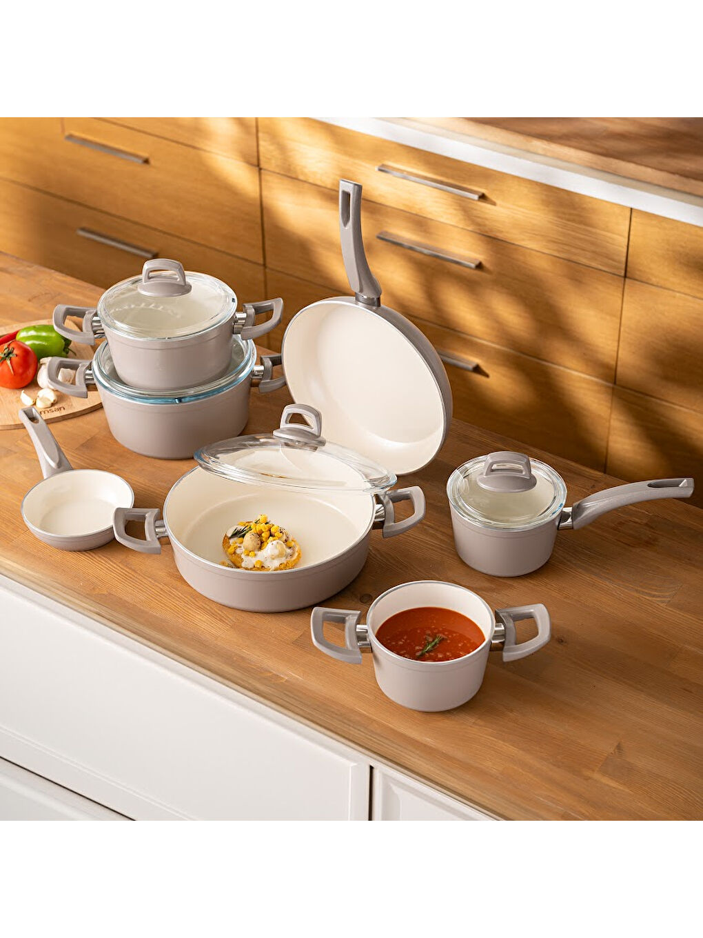 Crystal 11 Parça Tencere Seti Bej-8