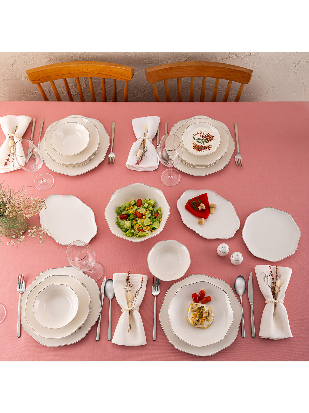 Beyaz Lotus 53 Parça 12 Kişilik Yemek Takımı Platin-6