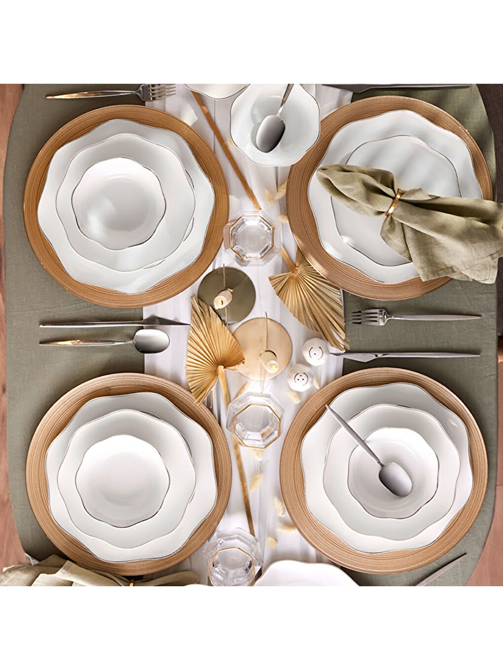 Beyaz Lotus 53 Parça 12 Kişilik Yemek Takımı Platin-8