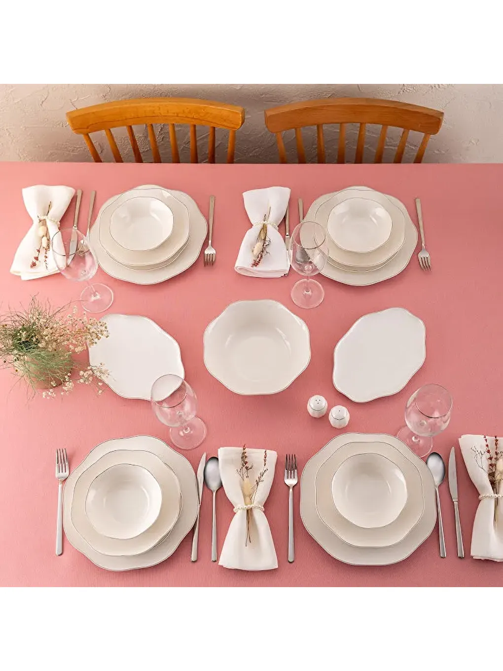 Beyaz Lotus 53 Parça 12 Kişilik Yemek Takımı Platin-9