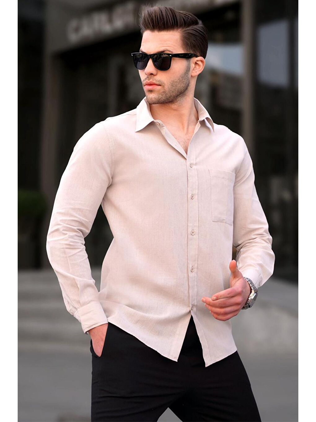 Bej Regular Fit Erkek Gömlek 5592