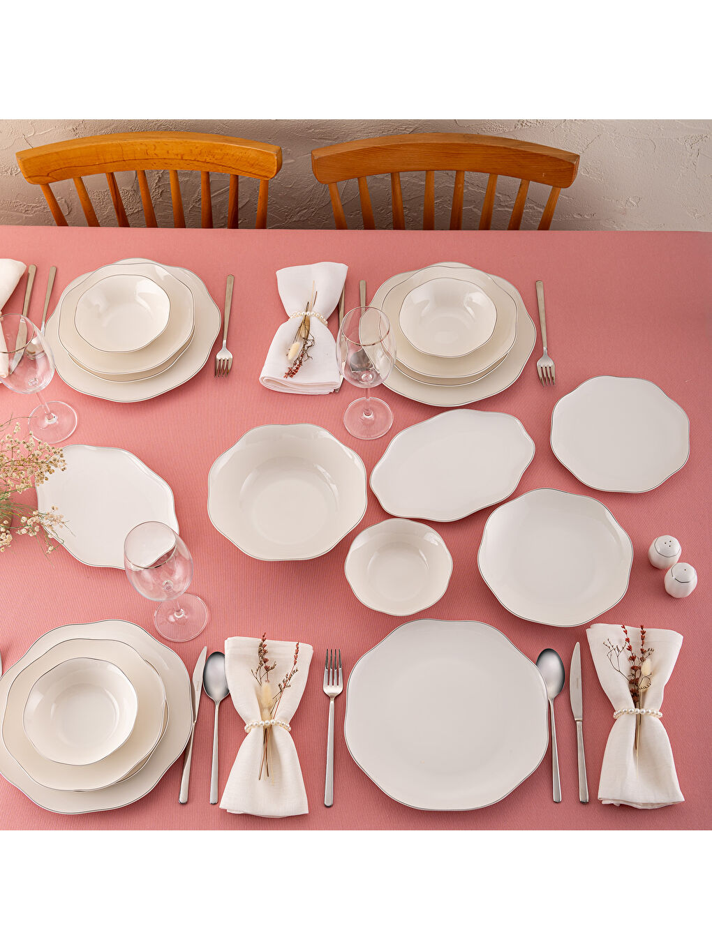 Beyaz Lotus 53 Parça 12 Kişilik Yemek Takımı Platin-10