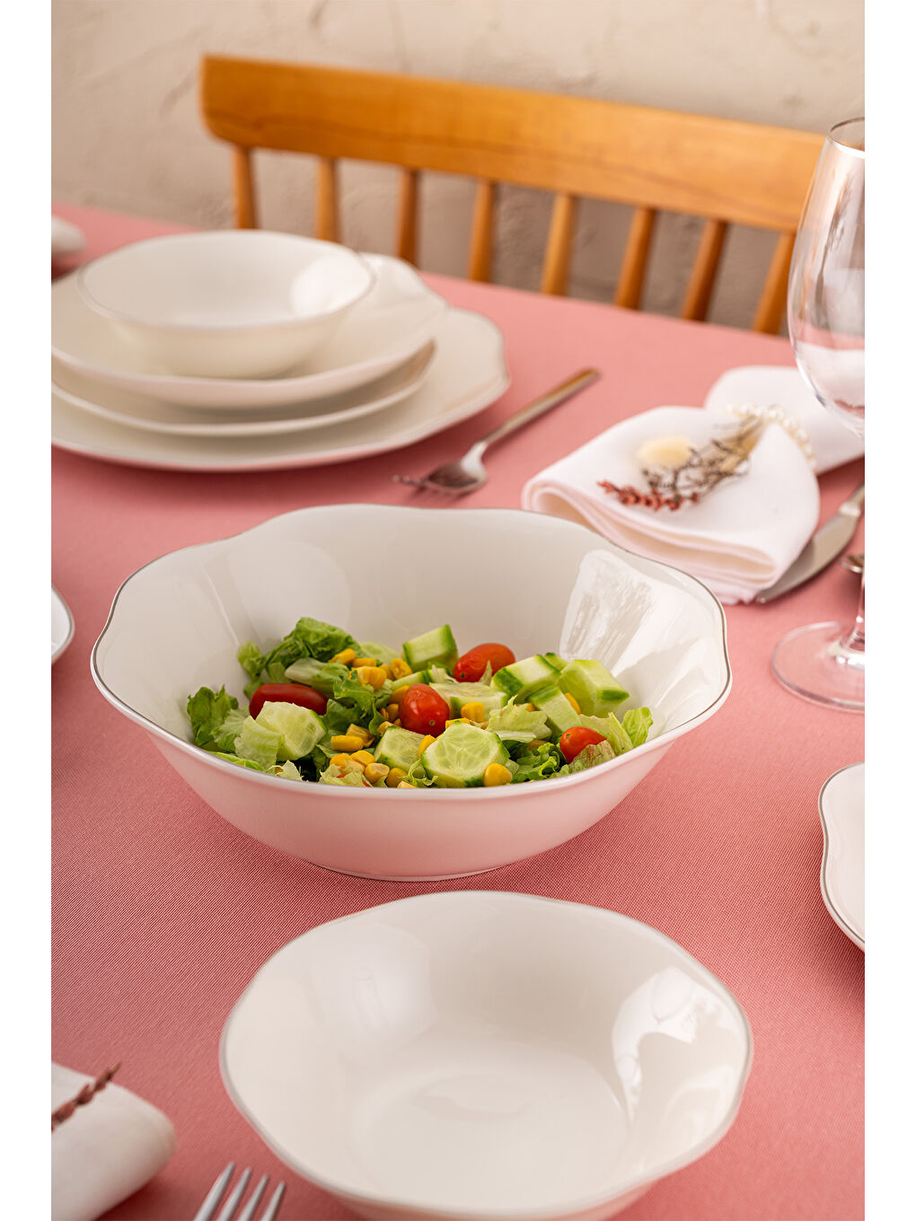 Beyaz Lotus 53 Parça 12 Kişilik Yemek Takımı Platin-5