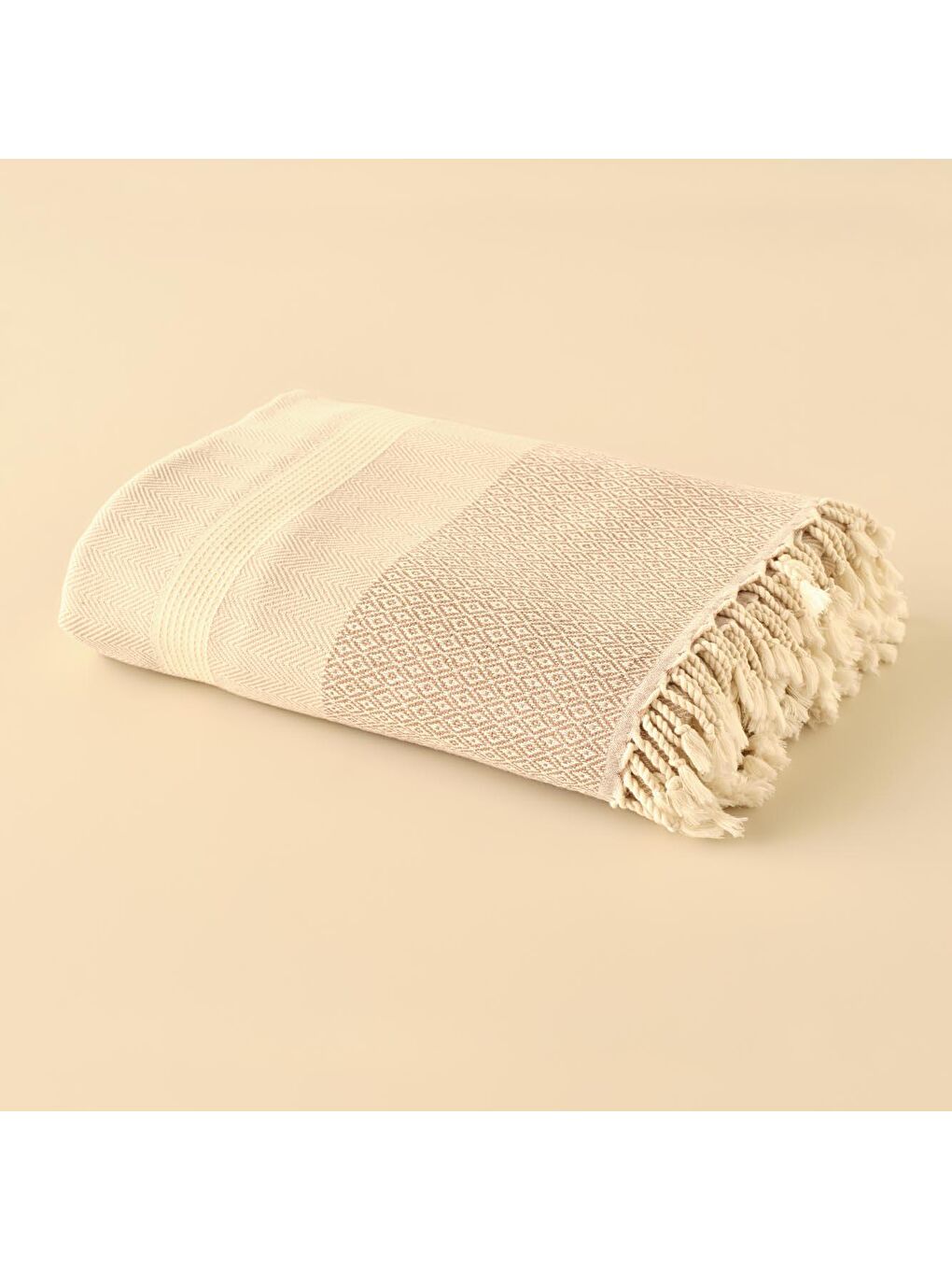 %100 Pamuk Carino Çift Kişilik Yatak Örtüsü Bej-3