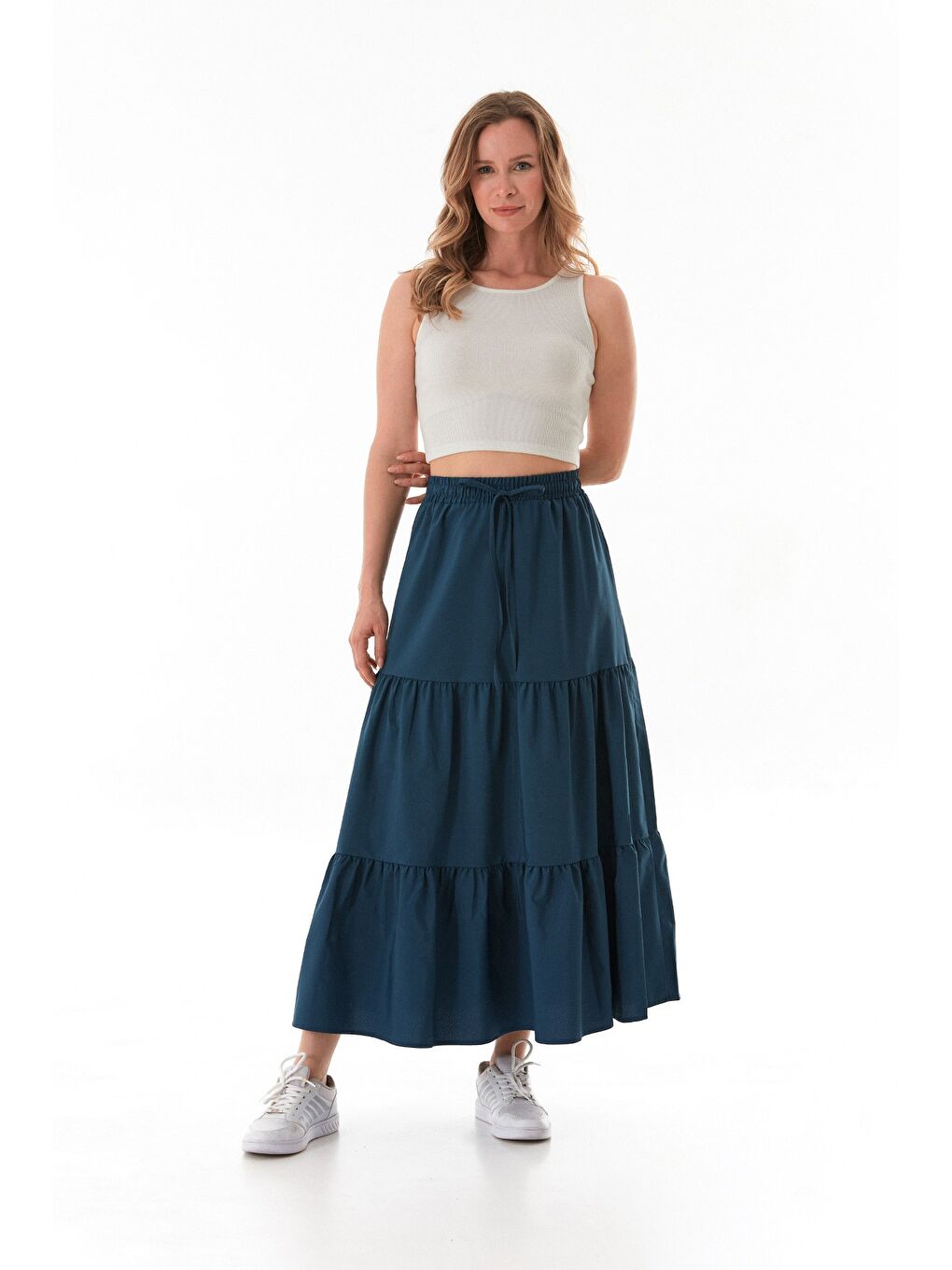 İndigo Terikoton Kumaş Fırfırlı Etek