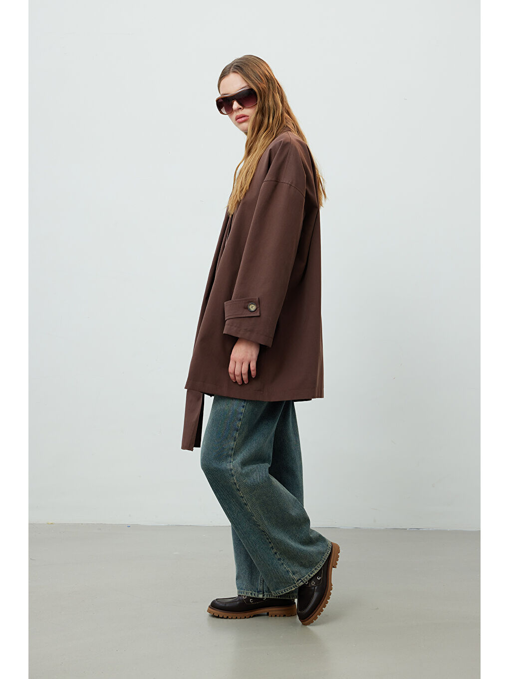 Manuka Stokholm Şal Detaylı Oversize Trençkot Kahverengi - 2