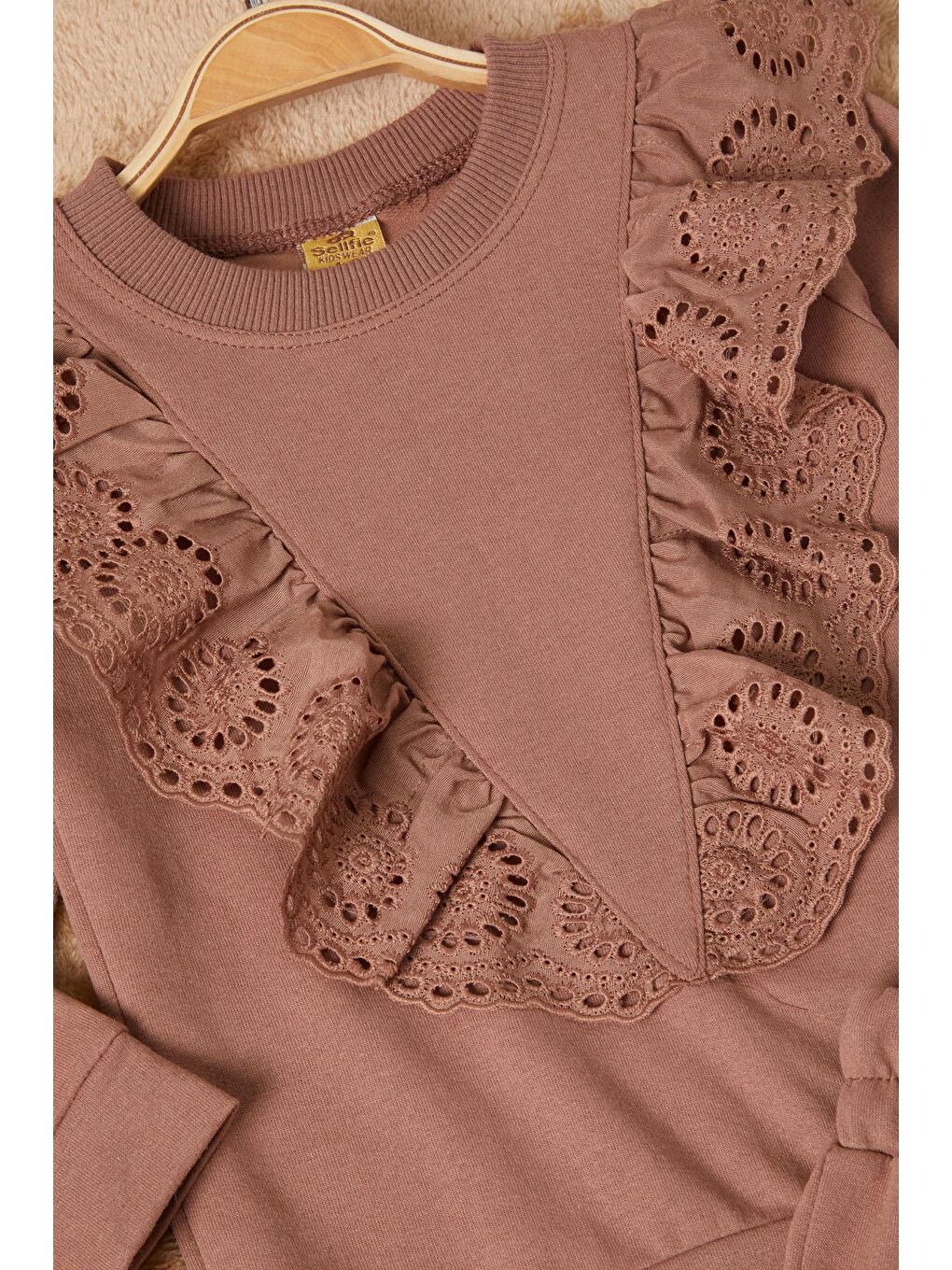 Kahverengi Önü Güpürlü İspanyol Paça Kız Çocuk Takım 16533-1