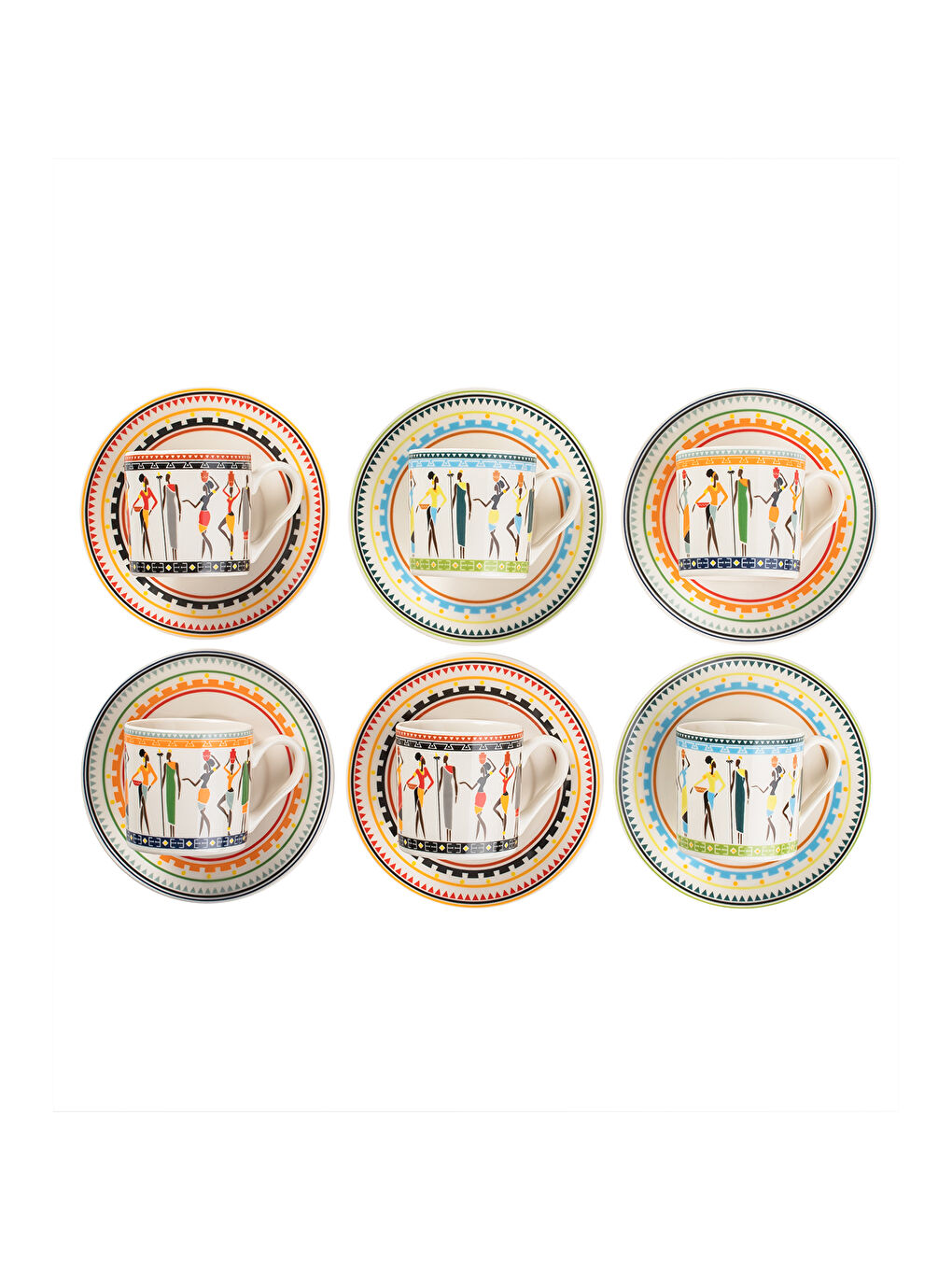 Karışık Humanos Fincan Takımı-Desenli Porselen Fincan Takımı-Türk Kahvesi 6 Kişilik 90 cc-2