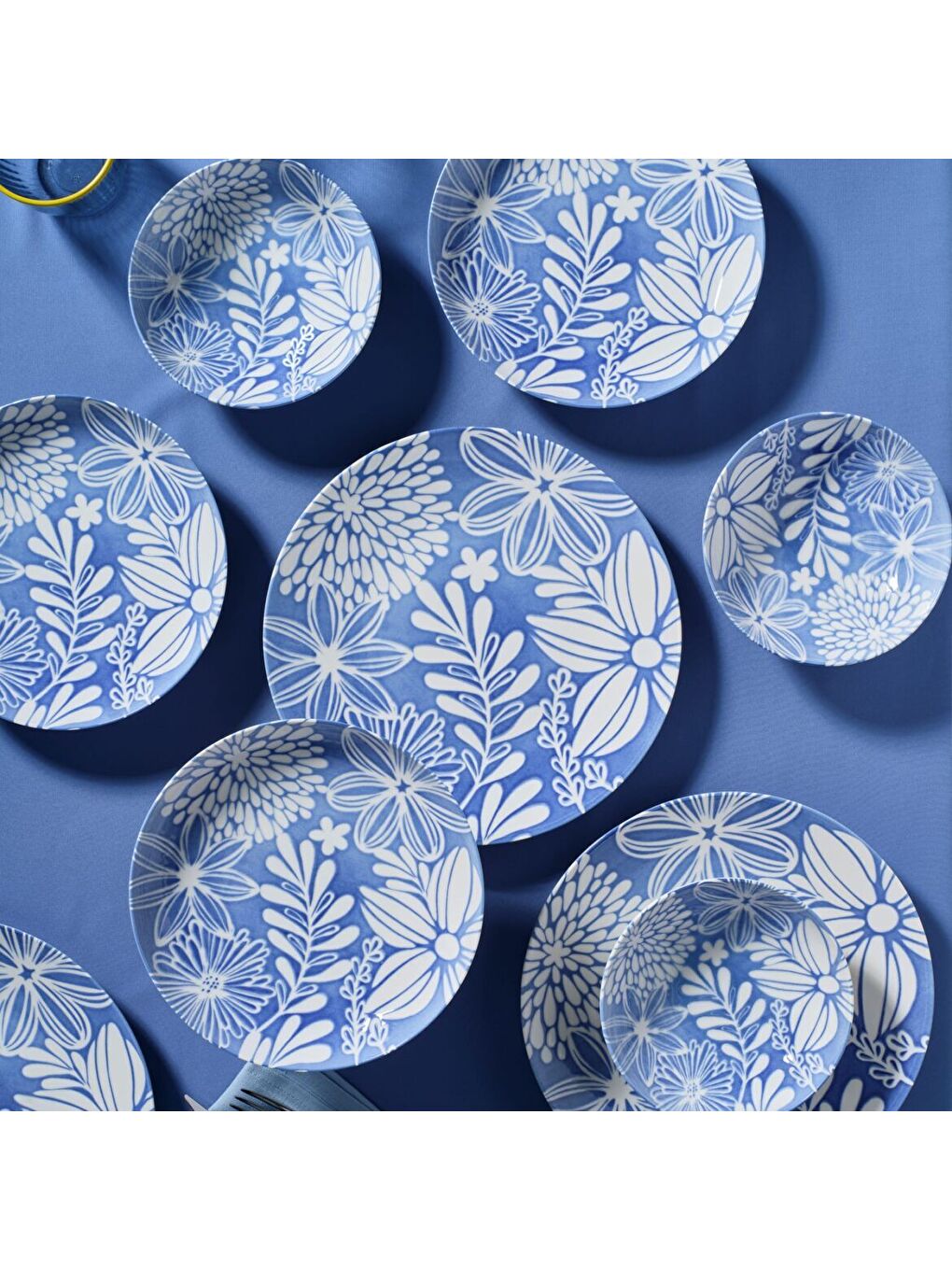 Ekru Camelia 6 Kişilik 18 Parça Yemek Takımı 41866 -Mavi-1