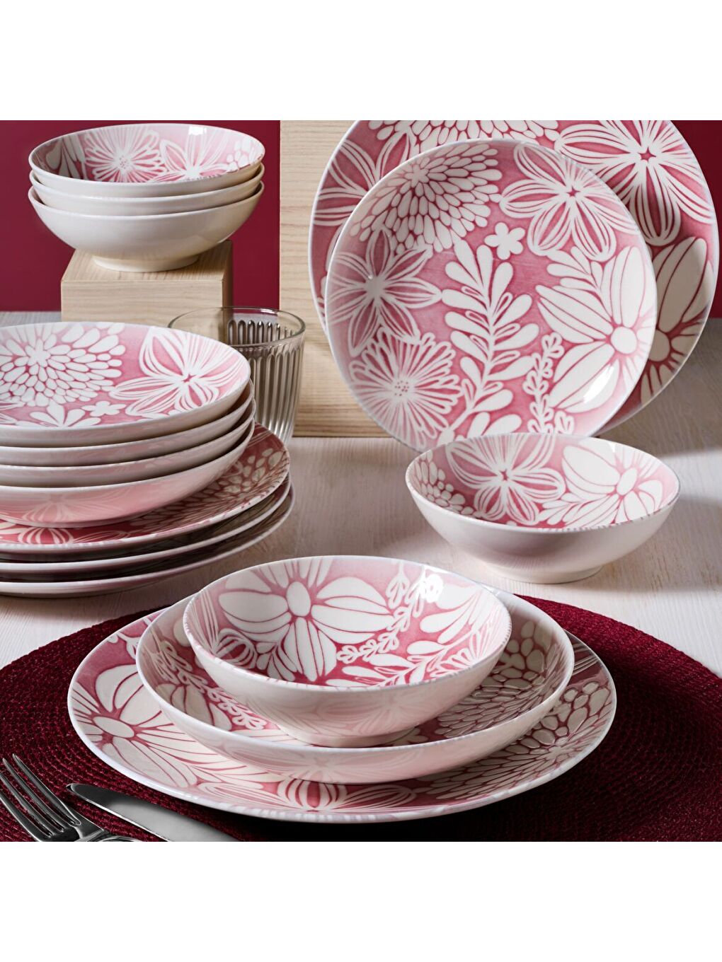 Ekru Camelia 6 Kişilik 18 Parça Yemek Takımı 41865 -Pembe