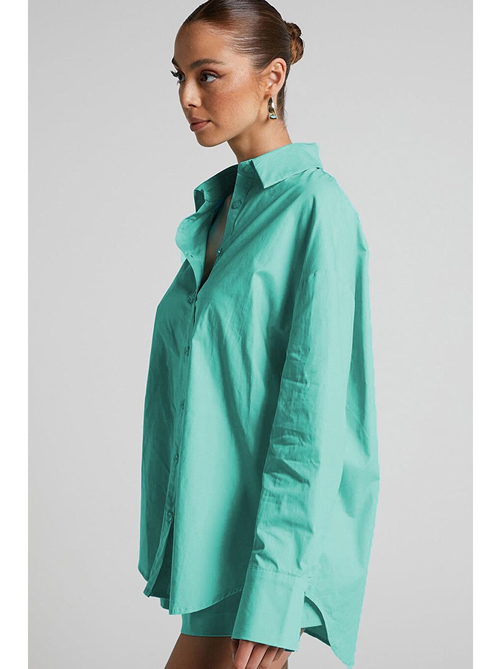 Turkuaz Oversize Basic Kadın Gömlek Mg1794-4