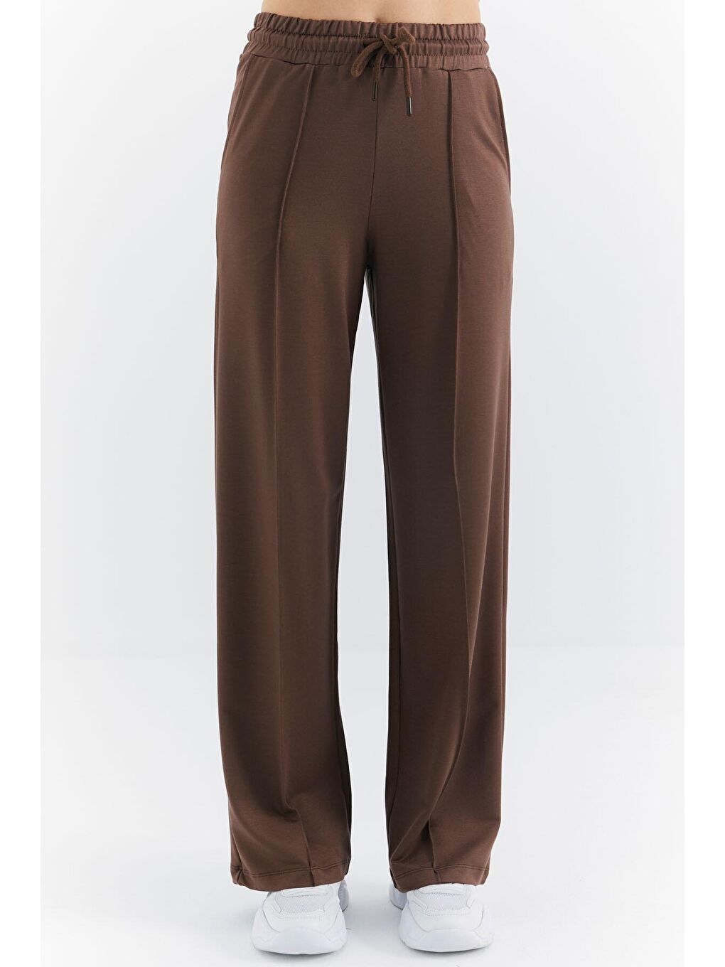 Kahverengi Bağcıklı Cep Detaylı Geniş Paça Kadın Eşofman Alt - 02370