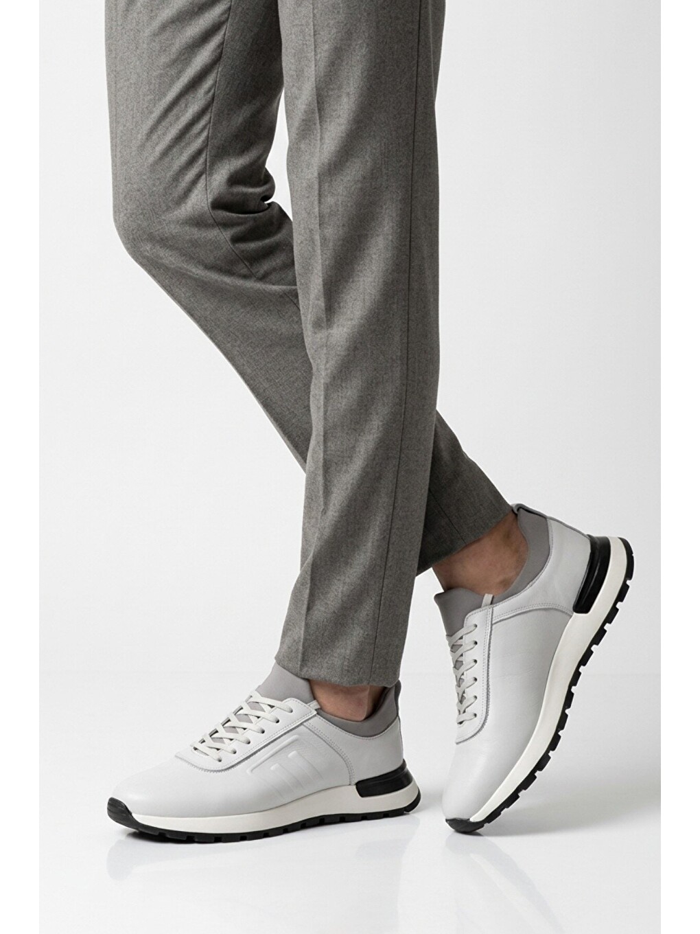 Erkek Beyaz Hakiki Deri Casual Ayakkabı Bağcıklı Rahat Konfor Tabanlı Sneaker M294 M-1