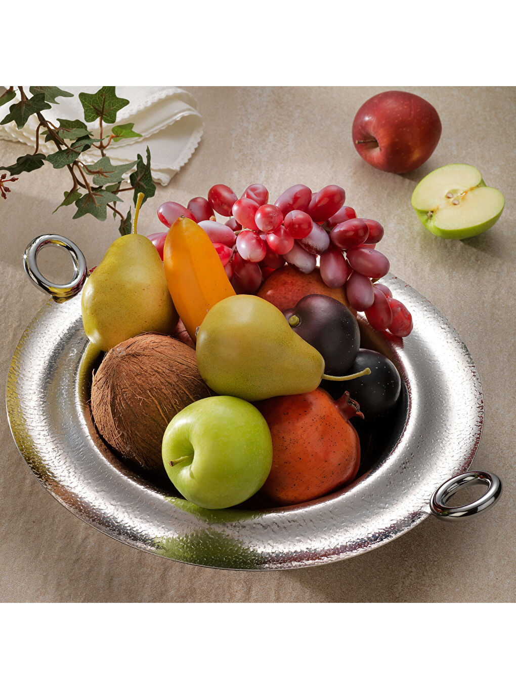 Gri Ottoman Desenli Meyve Tabağı 1 Parça-Gümüş-1