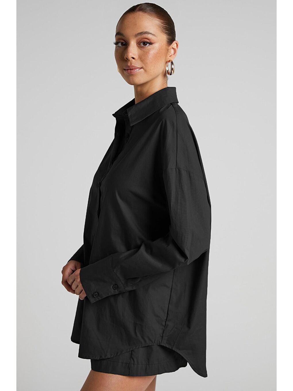 Siyah Oversize Basic Kadın Gömlek Mg1794