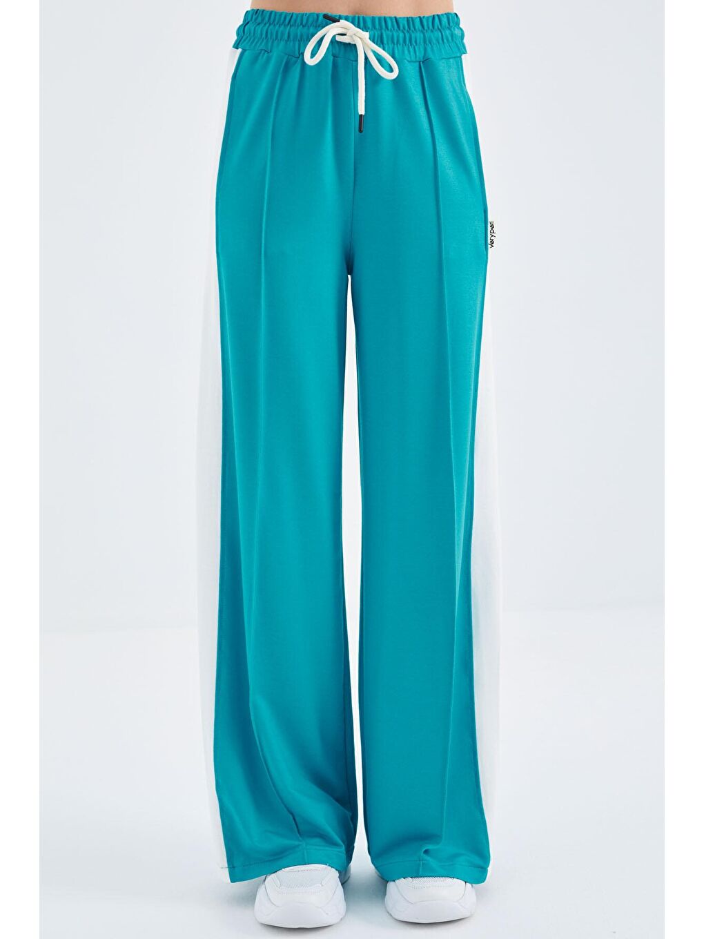 Turkuaz Bağcıklı Ön Dikiş Detaylı Geniş Paça Kadın Eşofman Alt - 02378