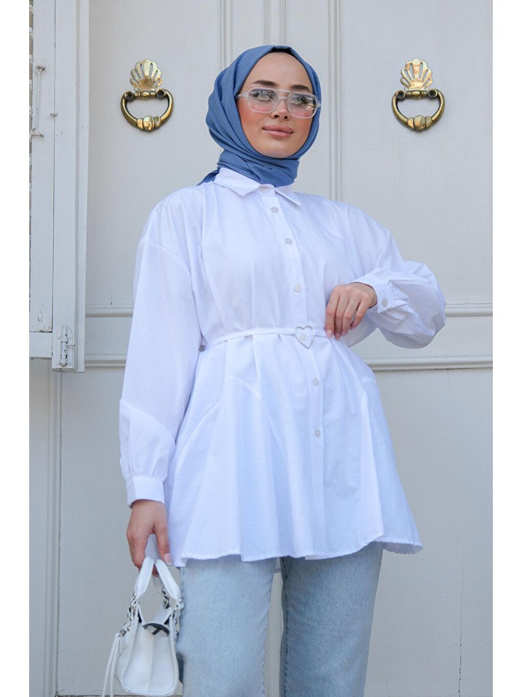 Locco Moda Kalp Aksesuarlı Gömlek Beyaz - 1
