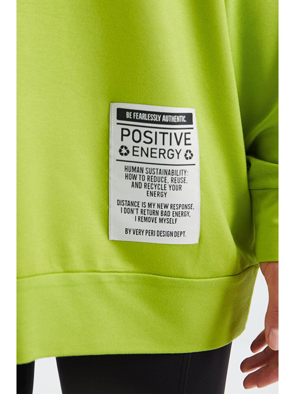 Veryperi Yeşil Lime Yeşil Polo Yaka Renk Bloklu Oversize Kadın Sweatshirt - 02377 - 1