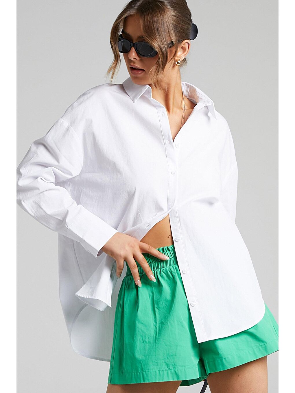 Beyaz Oversize Basic Kadın Gömlek Mg1794