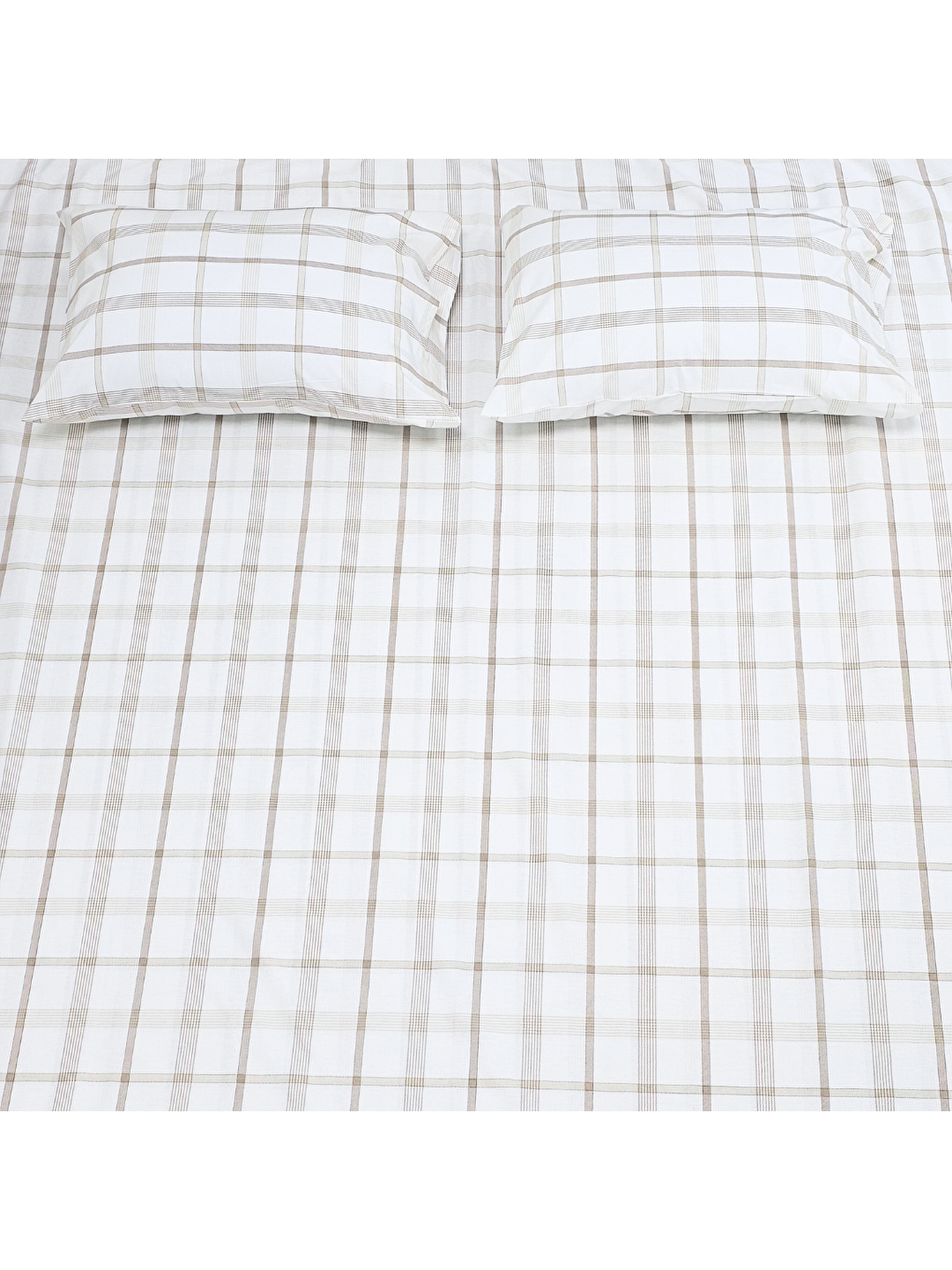 Karışık Çift Kişilik %100 Pamuk Ekose Kareli Nevresim Takımı | Kahve & Bej & Beyaz | 4 Parça | Yumuşak Doku-4