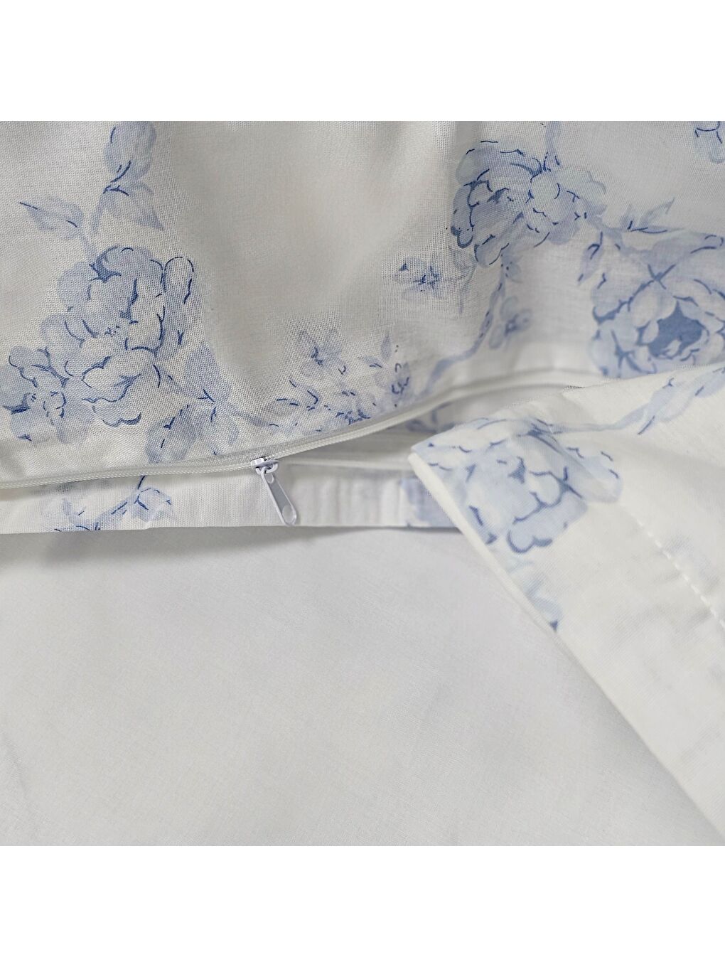 Karışık Çift Kişilik %100 Pamuk Mavi Çiçek Nevresim Takımı | Mavi & Beyaz | 4 Parça | Yumuşak Dokulu-4