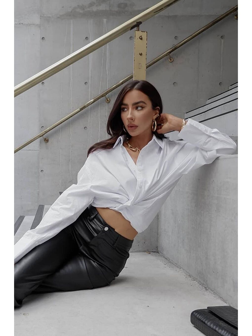 Beyaz Oversize Basic Kadın Gömlek Mg1794-2