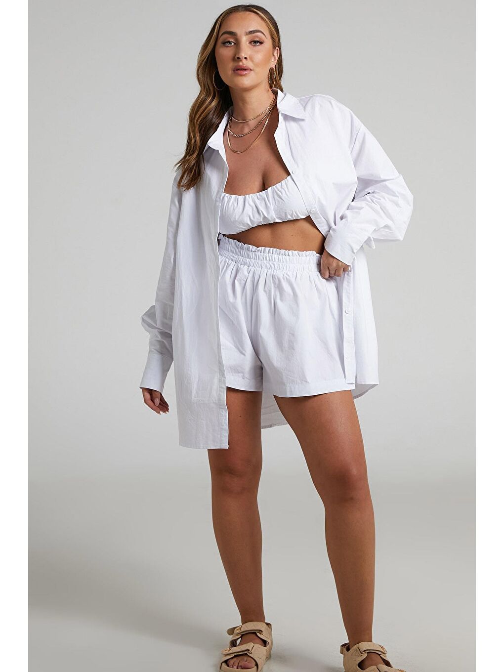 Beyaz Oversize Basic Kadın Gömlek Mg1794-4