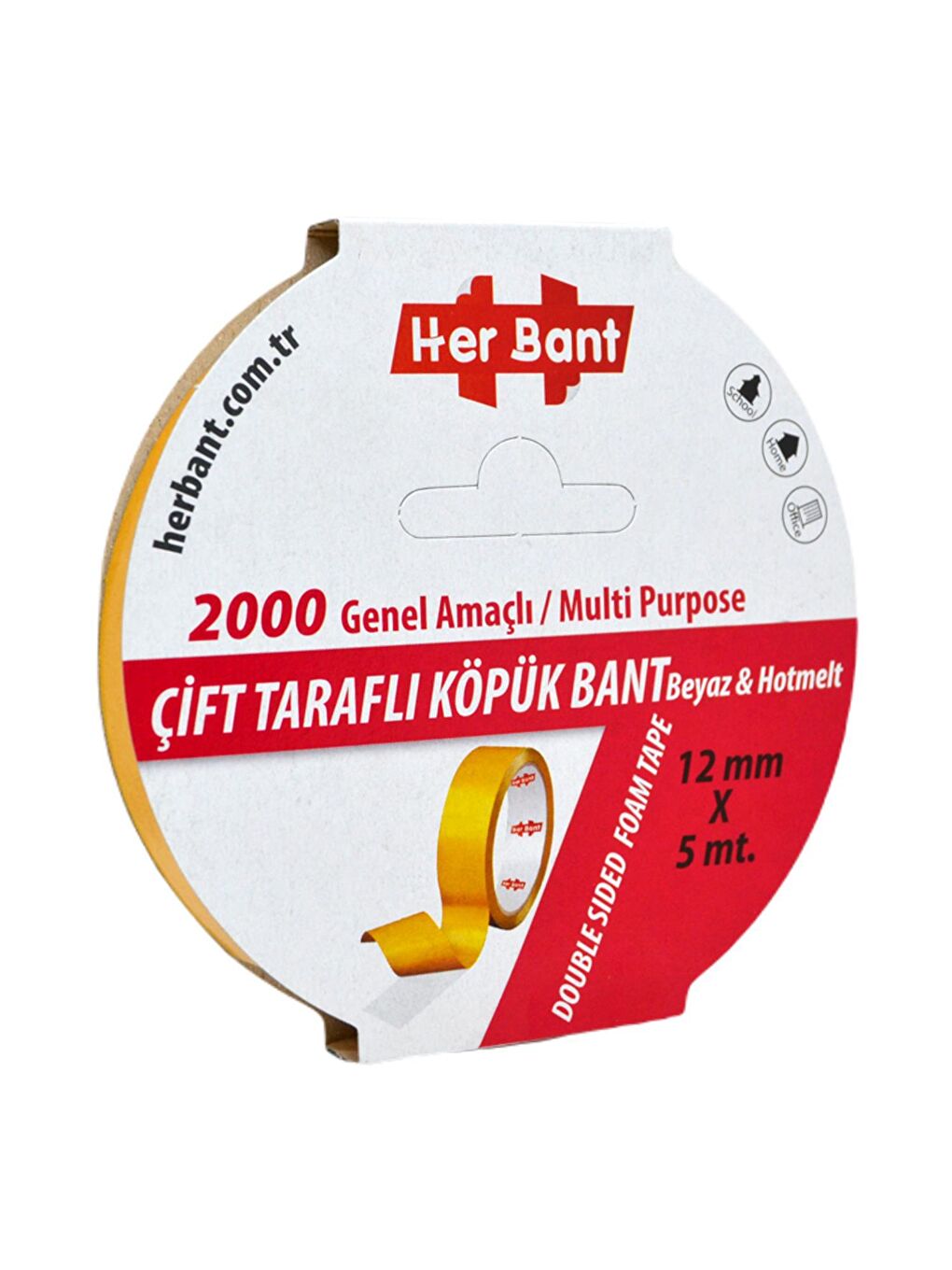 Gen-Of Sarı Çift Taraflı Köpük Bant 12mmx5m 1 Adet