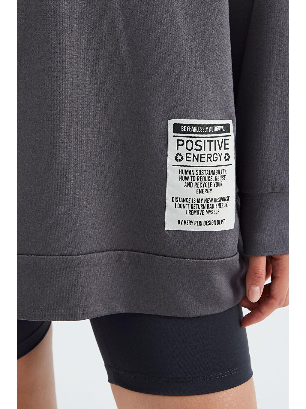 Koyu Gri Polo Yaka Renk Bloklu Oversize Kadın Sweatshirt - 02377-1