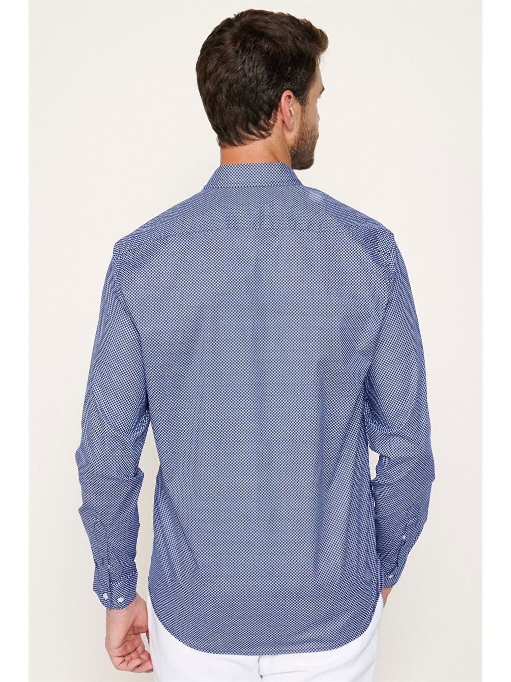 Erkek Regular Fit Klasik Kesim Elastanlı Baskılı Pamuklu Lacivert Gömlek-4