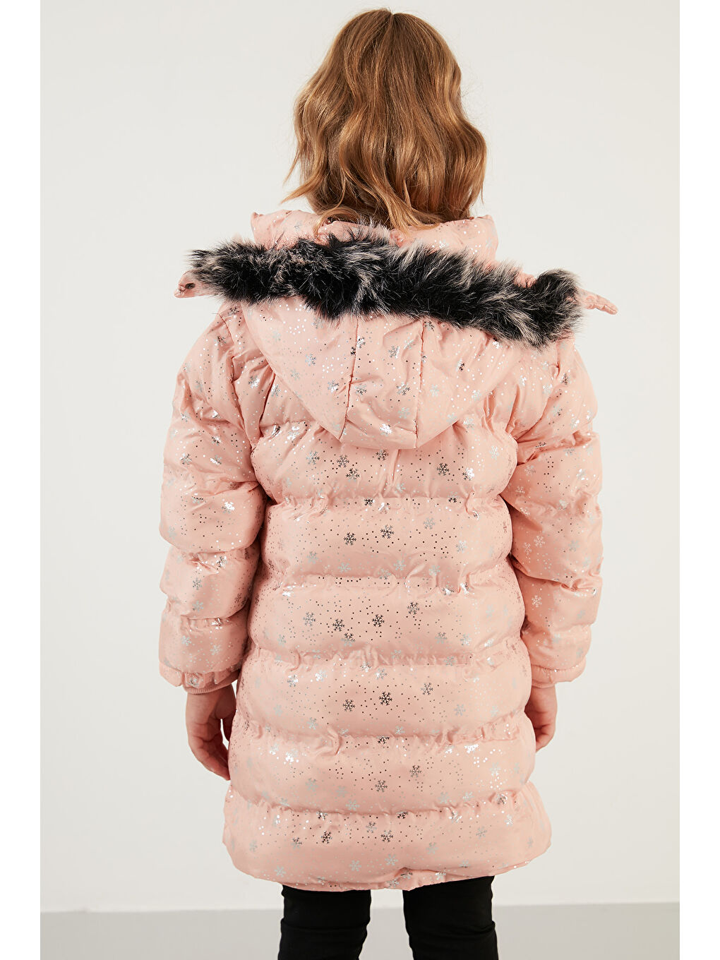 Pembe Yakası Suni Kürklü Çıkarılabilir Kapüşonlu Peluş Astarlı Kışlık Uzun Mont 5760051-4