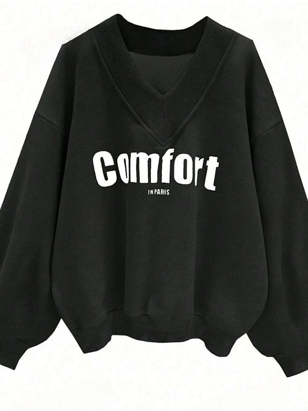 Mavi Kadın 3 Iplik Siyah Yeşil Lacivert 3'lü Comfort In Paris Baskılı V Yaka Oversize Sweatshirt-1