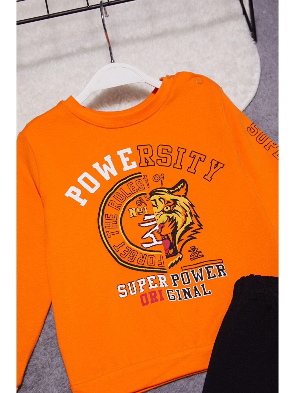 Turuncu Kaplan Baskılı Kolları Yazılı Erkek Bebek Takım 14998-2