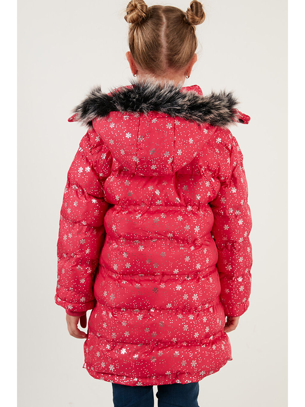 Fuşya Yakası Suni Kürklü Çıkarılabilir Kapüşonlu Pelüş Astarlı Kışlık Uzun Kız Çocuk 5760051-4