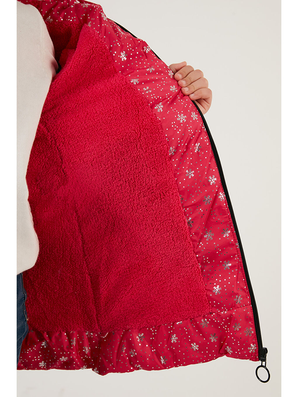 Fuşya Yakası Suni Kürklü Çıkarılabilir Kapüşonlu Pelüş Astarlı Kışlık Uzun Kız Çocuk 5760051-5