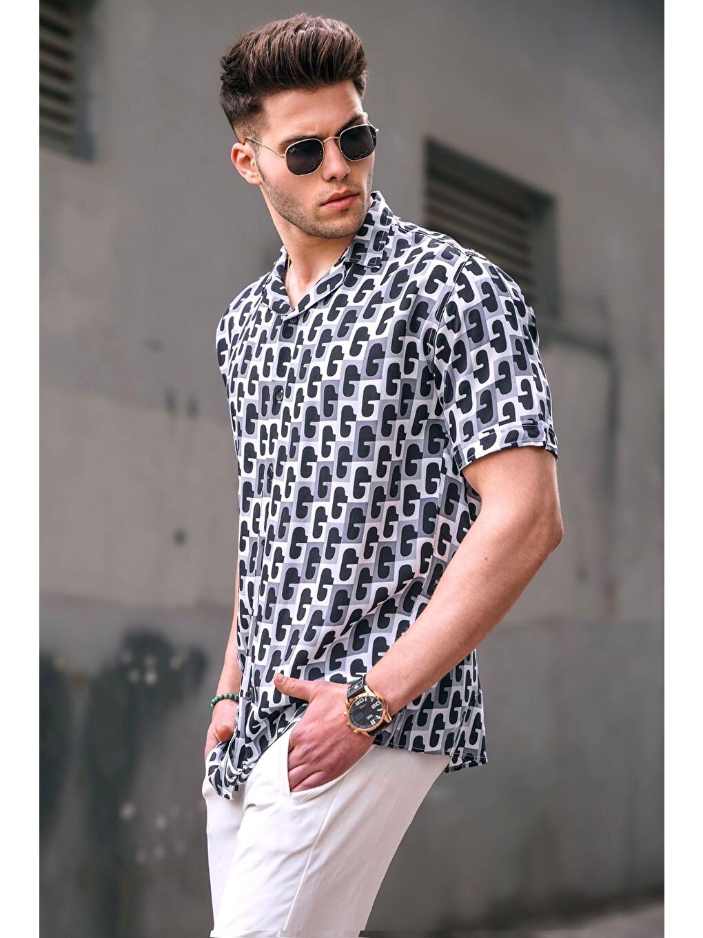 Gri Desenli Gömlek 5535